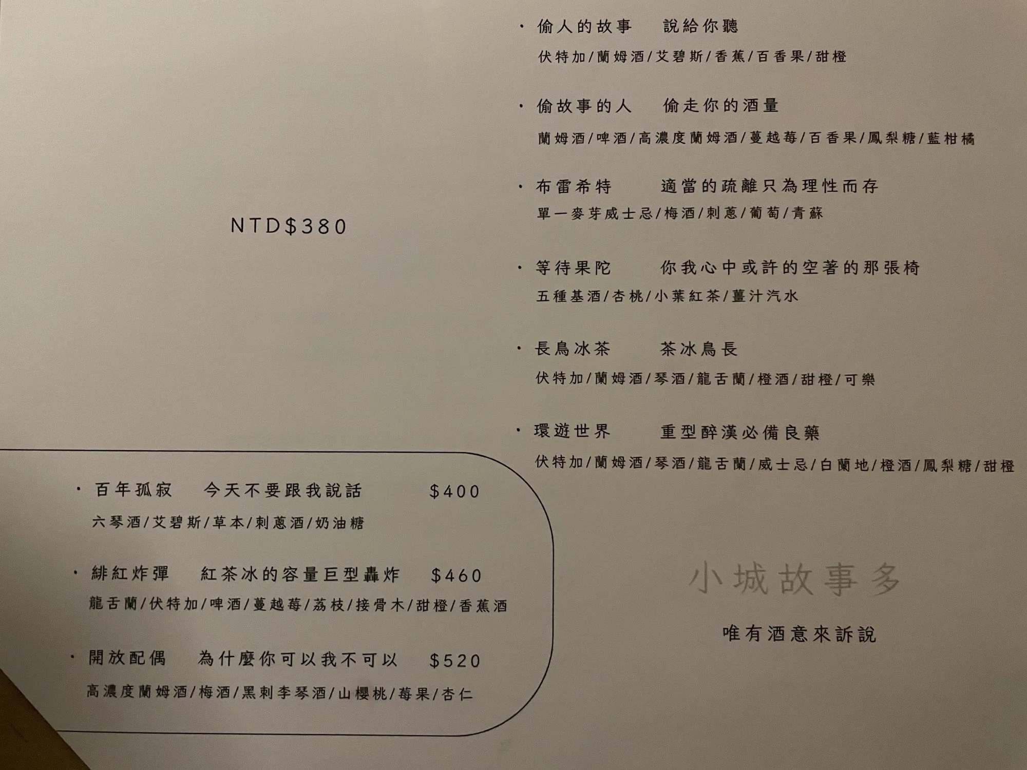 一酒點意_調酒酒單