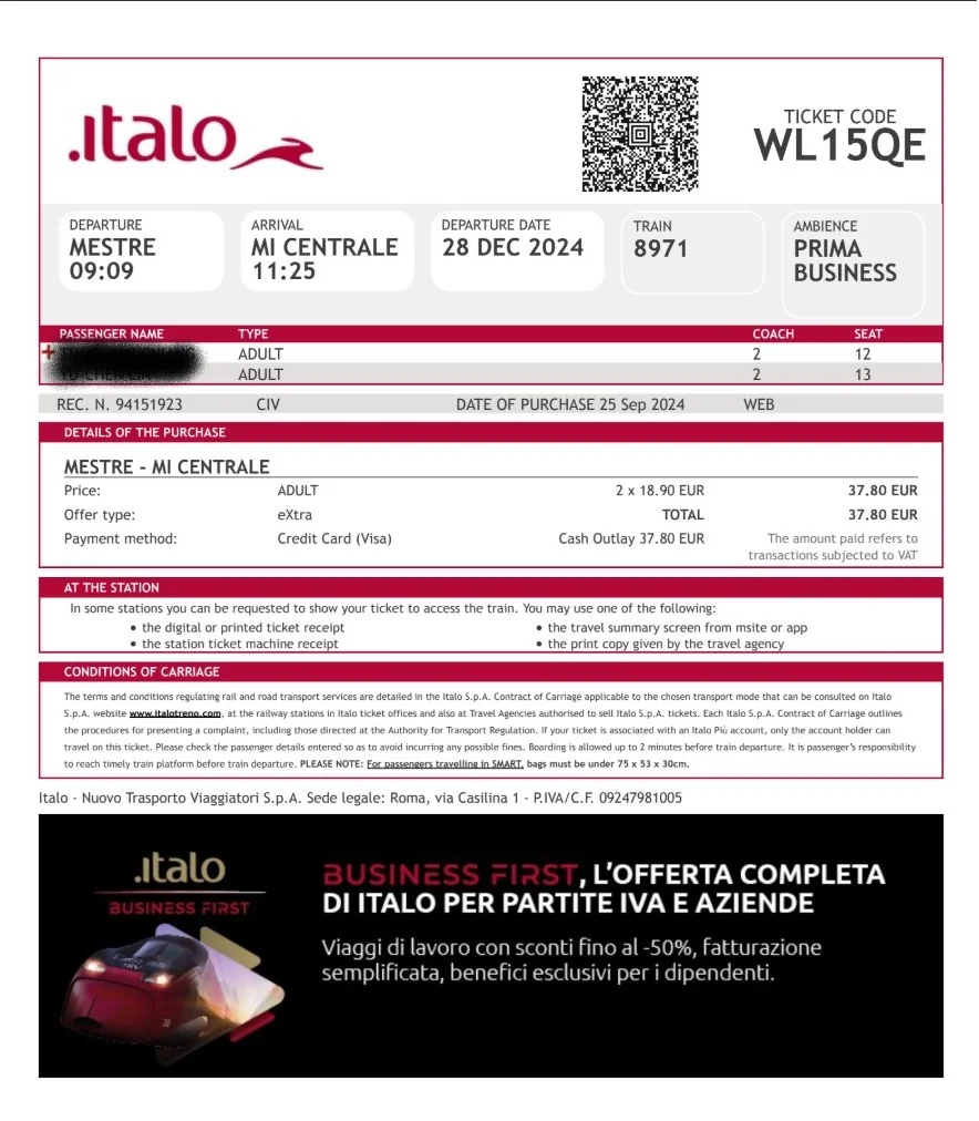 Italo PDF車票